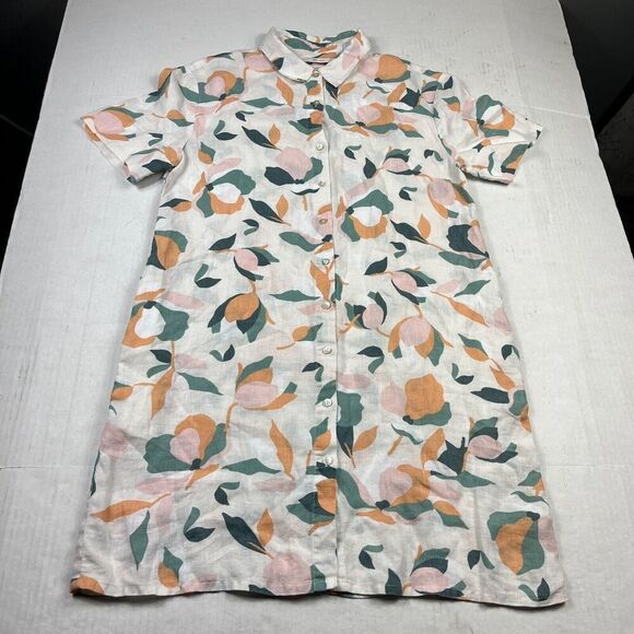 Rachel Zoe Linen Button Down Shirt Dress Floral Short Sleeve Collared Size SMALL - Picture 1 of 10